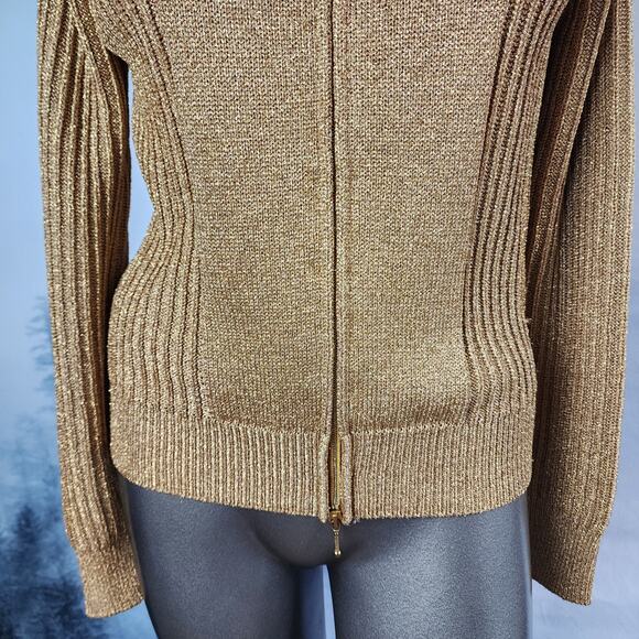 Luisa Spagnoli Gold Metallic Knit Full Zip Jacket | Women's Small - Picture 3 of 14